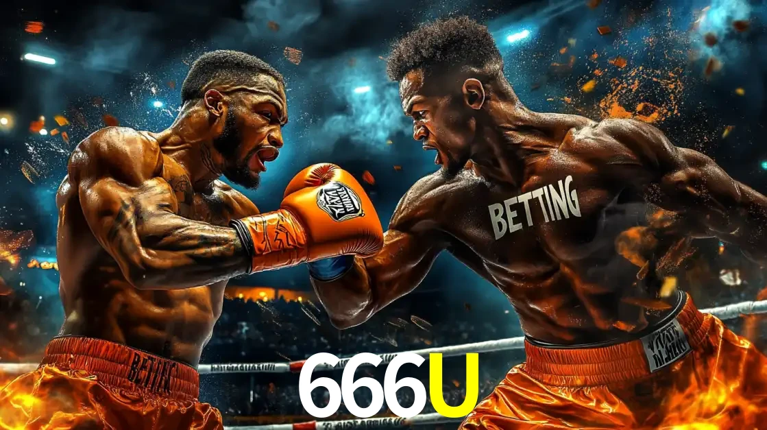 Dois boxeadores em uma luta intensa e explosiva, representando a adrenalina e as oportunidades de apostas em esportes de combate disponíveis na plataforma 666U.