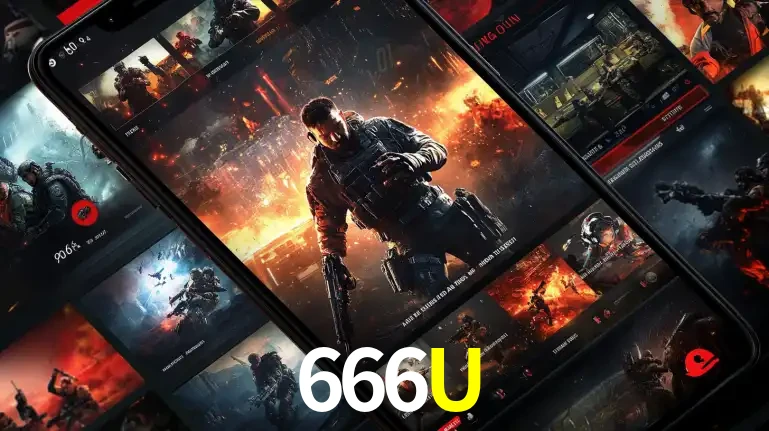 Tela de um celular exibindo uma galeria de jogos de tiro com temática militar, mostrando a variedade de e-sports disponíveis para apostas na plataforma de entretenimento 666U.
