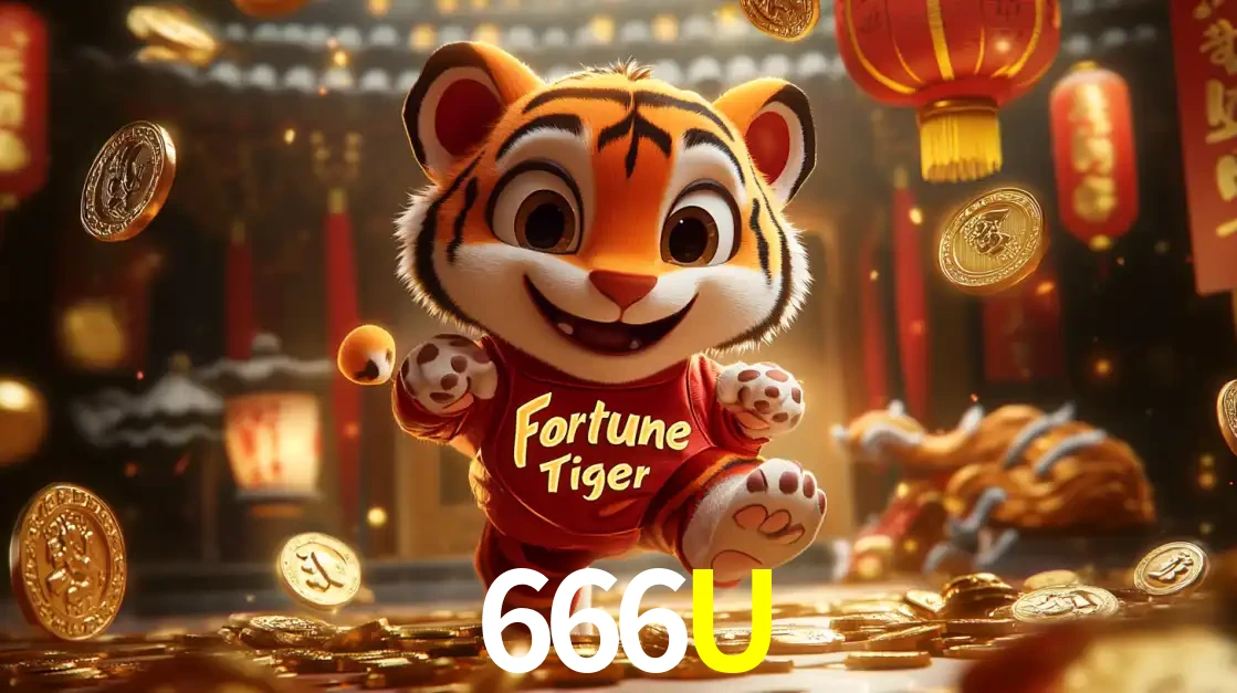 O alegre personagem do Fortune Tiger correndo sobre um caminho de moedas de ouro, simbolizando os grandes prêmios e a diversão do popular jogo de slot do 666U.
