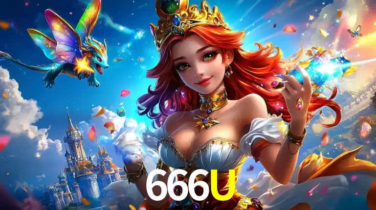 A princesa de um reino de fantasia mágico, com seu pequeno dragão, apresentando um mundo de prêmios encantados nos jogos de caça-níqueis do cassino 666U.